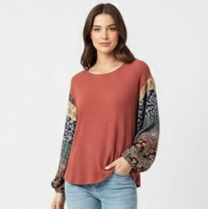Silvergate Blouse Thermal Rust Blue Boho Grunge Patchwork S